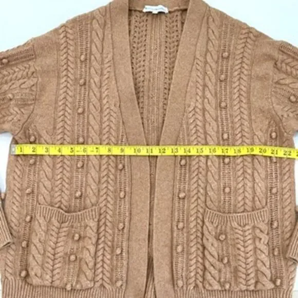 White + Warren Camel Brown Wool Blend Chunky Knit Cardigan Sweater Womens L - Picture 8 of 10